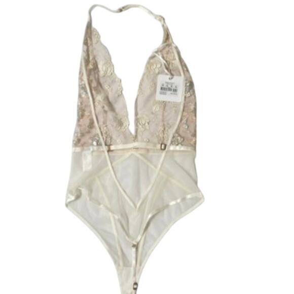 Honey Birdette Whitney Ivory Bodysuit Gold Hardware Mesh Lingerie XSmall - Picture 4 of 10